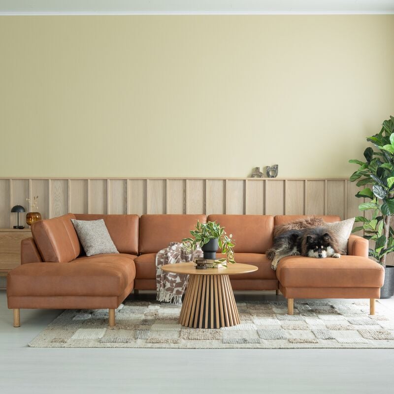 Joki U-kulmasohva vasen nahkaverhoiltu, konjakinruskea kentucky 9, tammijalat