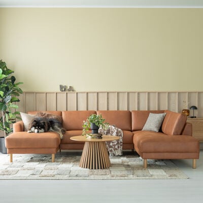 Joki U-kulmasohva vasen nahkaverhoiltu, konjakinruskea kentucky 9, tammijalat