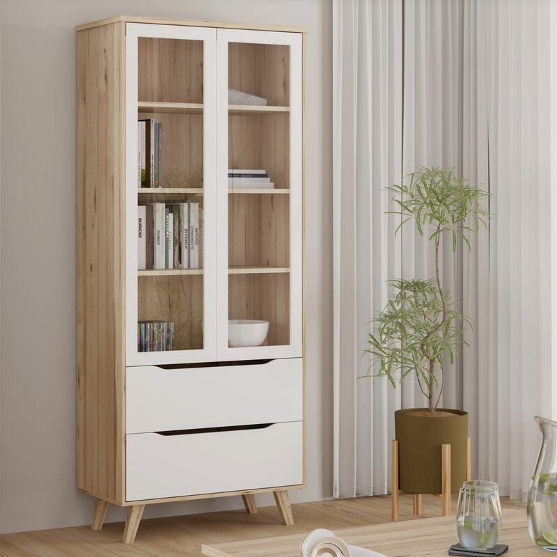 Borg vitriini 85x201x42 cm tammi/valkoinen