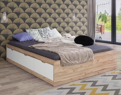 Borg sängynrunko 160x200 cm säilytyslaatikoilla tammi/valkoinen (ilman sälepohj)