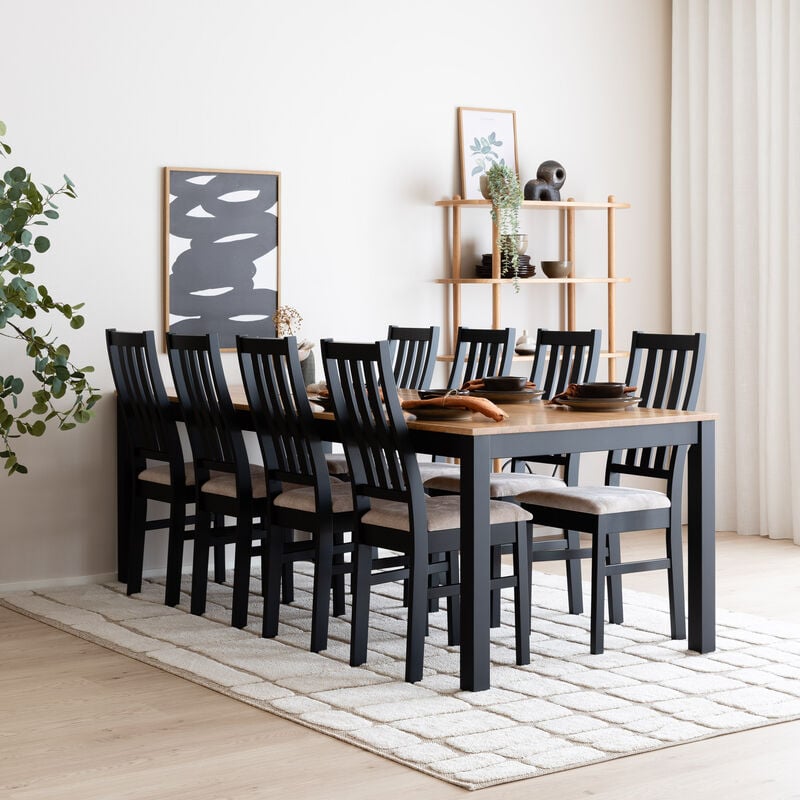 Scandic-Niklas tammi 8-hengen ruokailuryhmä musta/tammi/beige storm 06