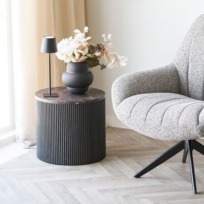 House Nordic Rota pyöreä apupöytä Ø45 cm tummanruskea marmori look