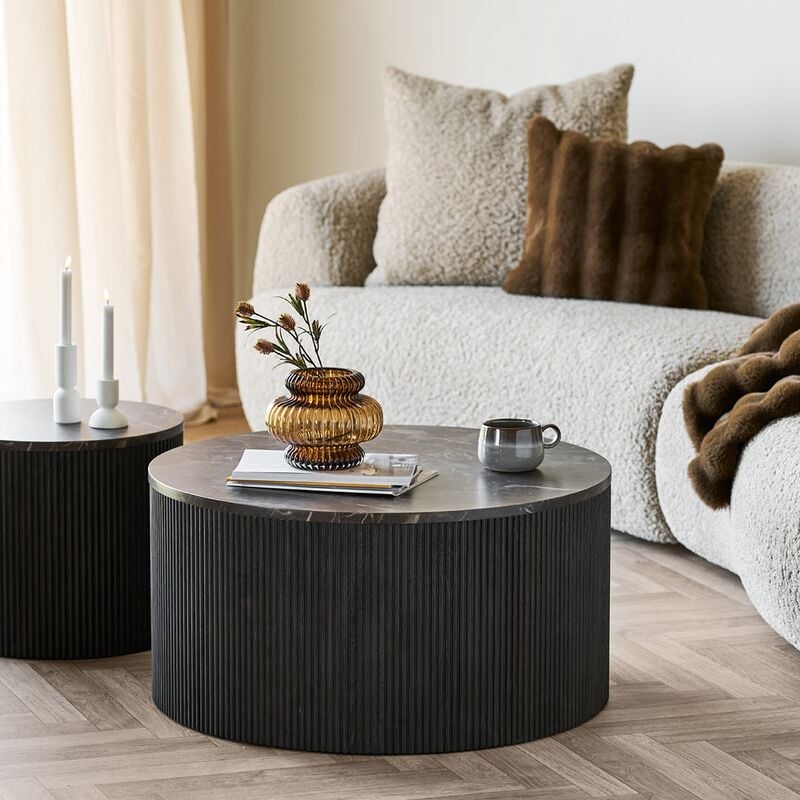 House Nordic Rota sohvapöytä Ø80 cm tummanruskea marmori look
