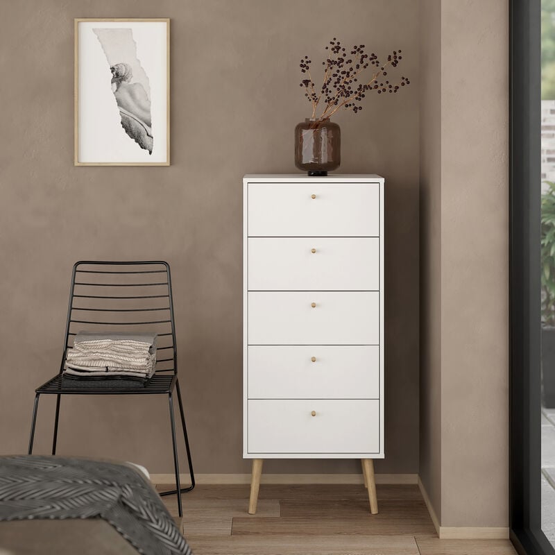 Bodo kapea lipasto 5-laatikolla valkoinen