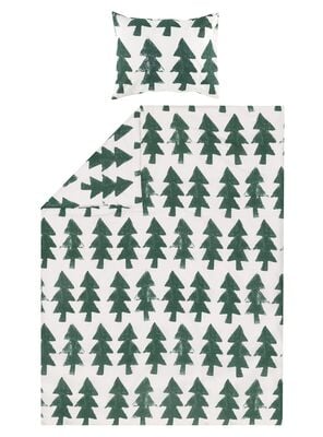 4Living Kuusi pussilakanasetti 150x210cm+50x60cm valkoinen/vihreä