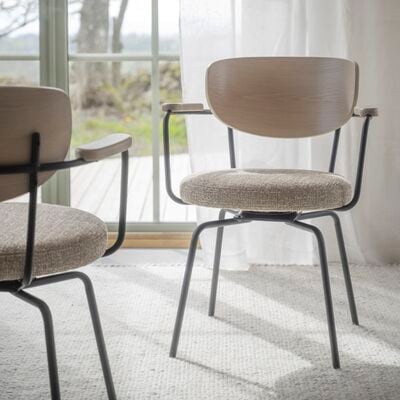 Rowico Home Merrick kääntyvä nojatuoli tumma beige/beige, valkopesty tammi