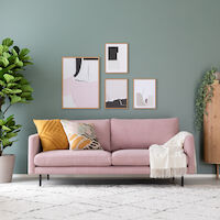 Scandic Copenhagen 3-istuttava sohva roosa Soro 61, mustat jalat, asiakaspalautu