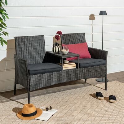 Tupla 2-istuttava penkki pöydällä tummanharmaa