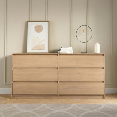 Manami leveä lipasto 3+3-laatikolla tammi