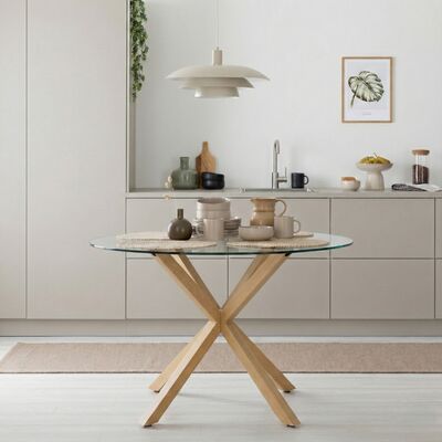 Halen pyöreä ruokapöytä Ø120 cm tammi/ kirkas lasi, kuvausmalli