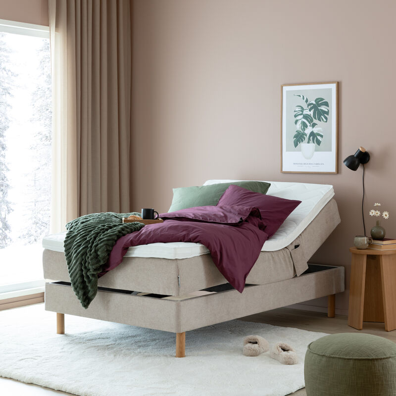 Unia Kulta moottorisänkypaketti 120x200 L beige, pyöreä öljytty jalka