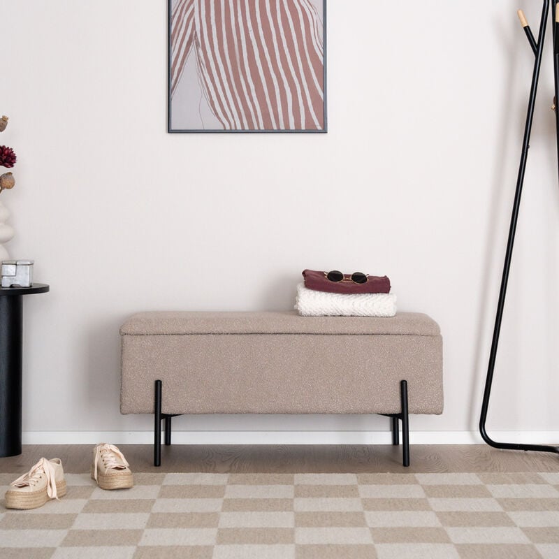 House Nordic Watford penkki säilytystilalla 100x36 cm beige HN1233, mustat jalat