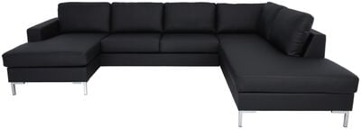 Toronto U-kulmasohva oikea musta Madryt Noir 910 PU-keinonahka, L1-metallijalat-