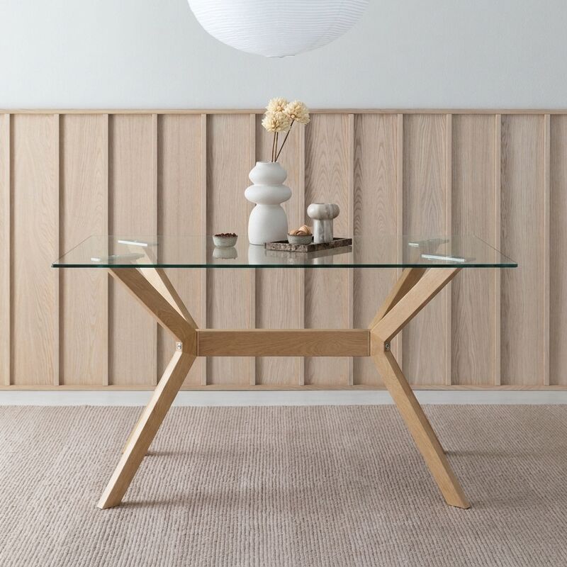 Halen ruokapöytä 130x80 cm tammi/ kirkas lasi