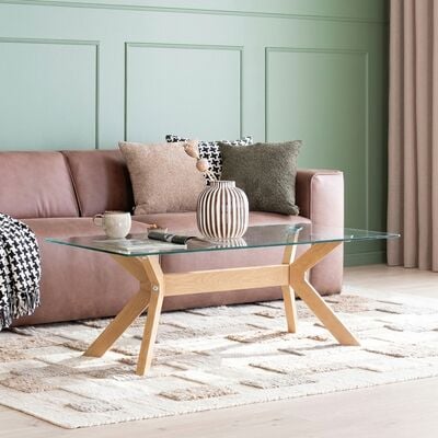Halen sohvapöytä 120x60x45 cm tammi/ kirkas lasi
