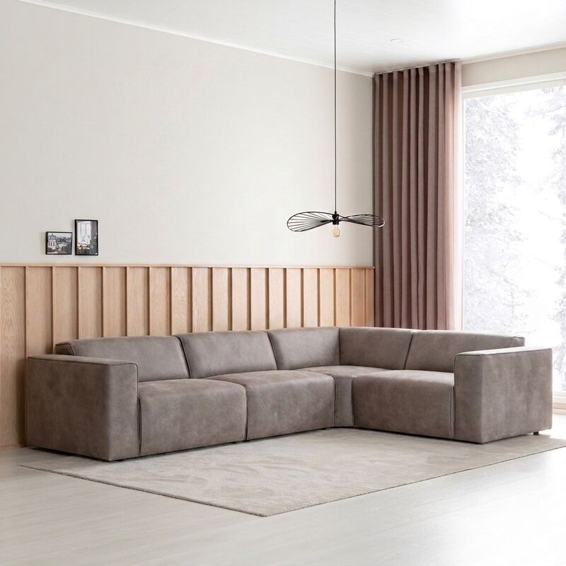 Hali kulmasohva nahkaverhoiltu beige Kentucky 2