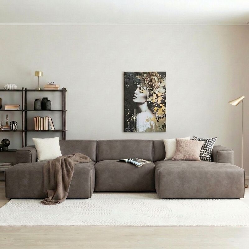 Hali U-sohva nahkaverhoiltu beige Kentucky 2