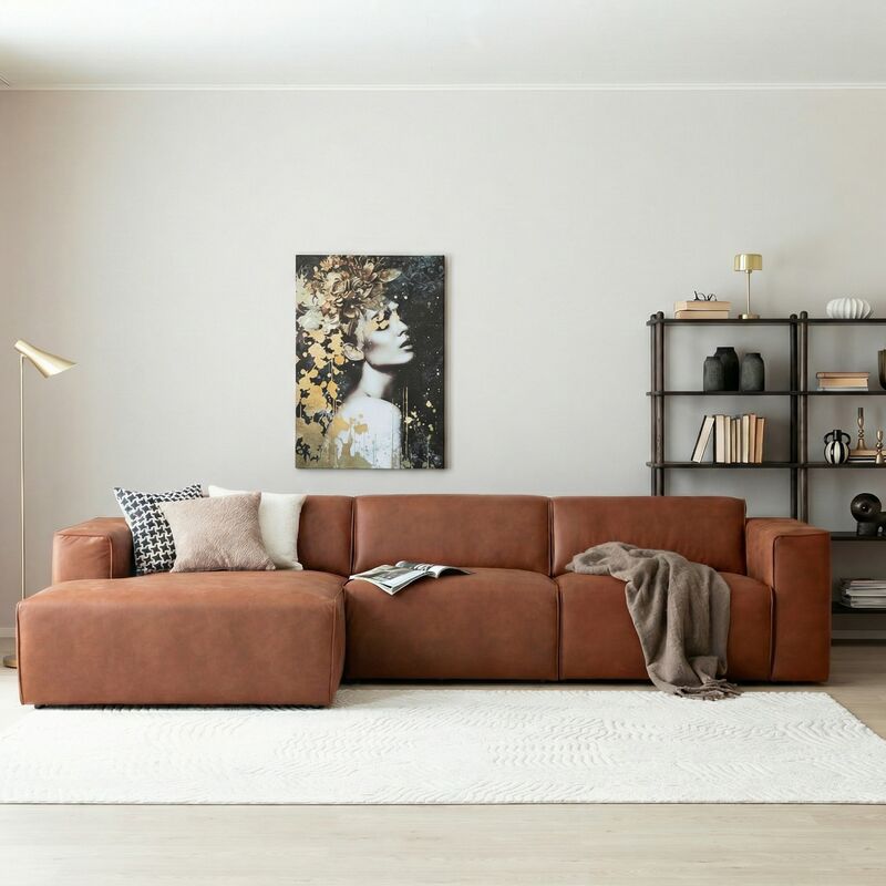 Hali Jumbo divaanisohva vasen nahkaverhoiltu konjakinruskea Kentucky 9