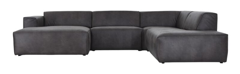 Hali U-kulmasohva oikea nahkaverhoiltu musta Kentucky 1