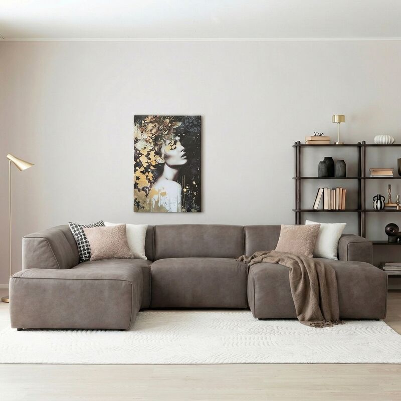 Hali U-kulmasohva vasen nahkaverhoiltu beige Kentucky 2