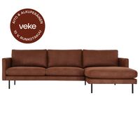 Scandic Copenhagen divaanisohva oikea, konjakinruskea Kentucky 9, mustat jalat,