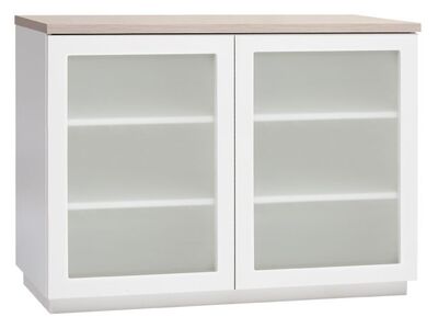 Anton kaappi A2.4 100 cm maitolasiovet, valkoinen/hopea jalava