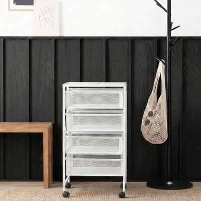 Nixel koriteline 4-korilla 34x30x67,5 cm valkoinen, rullilla