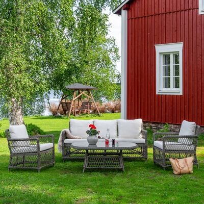 Visby sohvaryhmä ruskeanharmaa, hiekka pehmusteet, asiakaspalautus