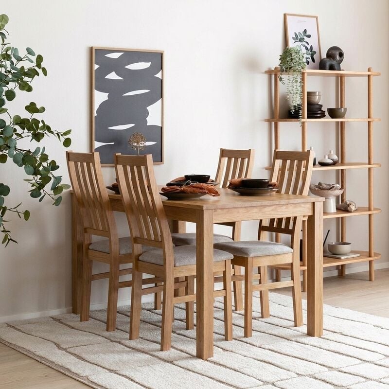 Scandic-Niklas tammi 4-hengen ruokailuryhmä lakattu tammi/beige Storm 06