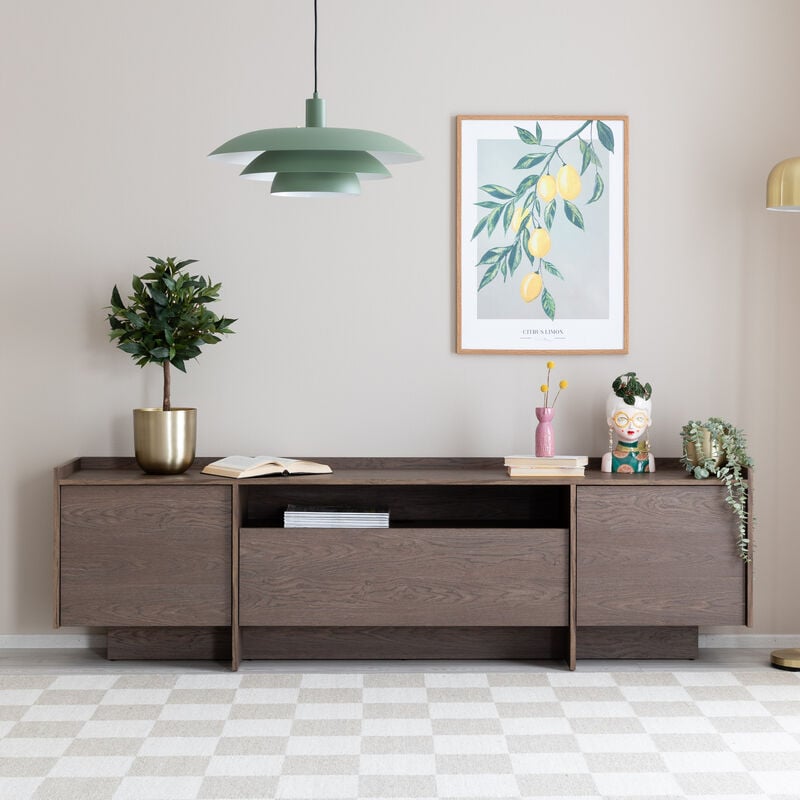 Japandi tv-taso 197x38x57 cm tummanruskea