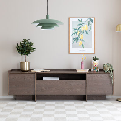 Japandi tv-taso 197x38x57 cm tummanruskea, kuvausmalli