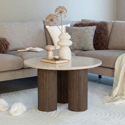 Mondo pyöreä sohvapöytä Ø60 cm beige marmori/ruskea