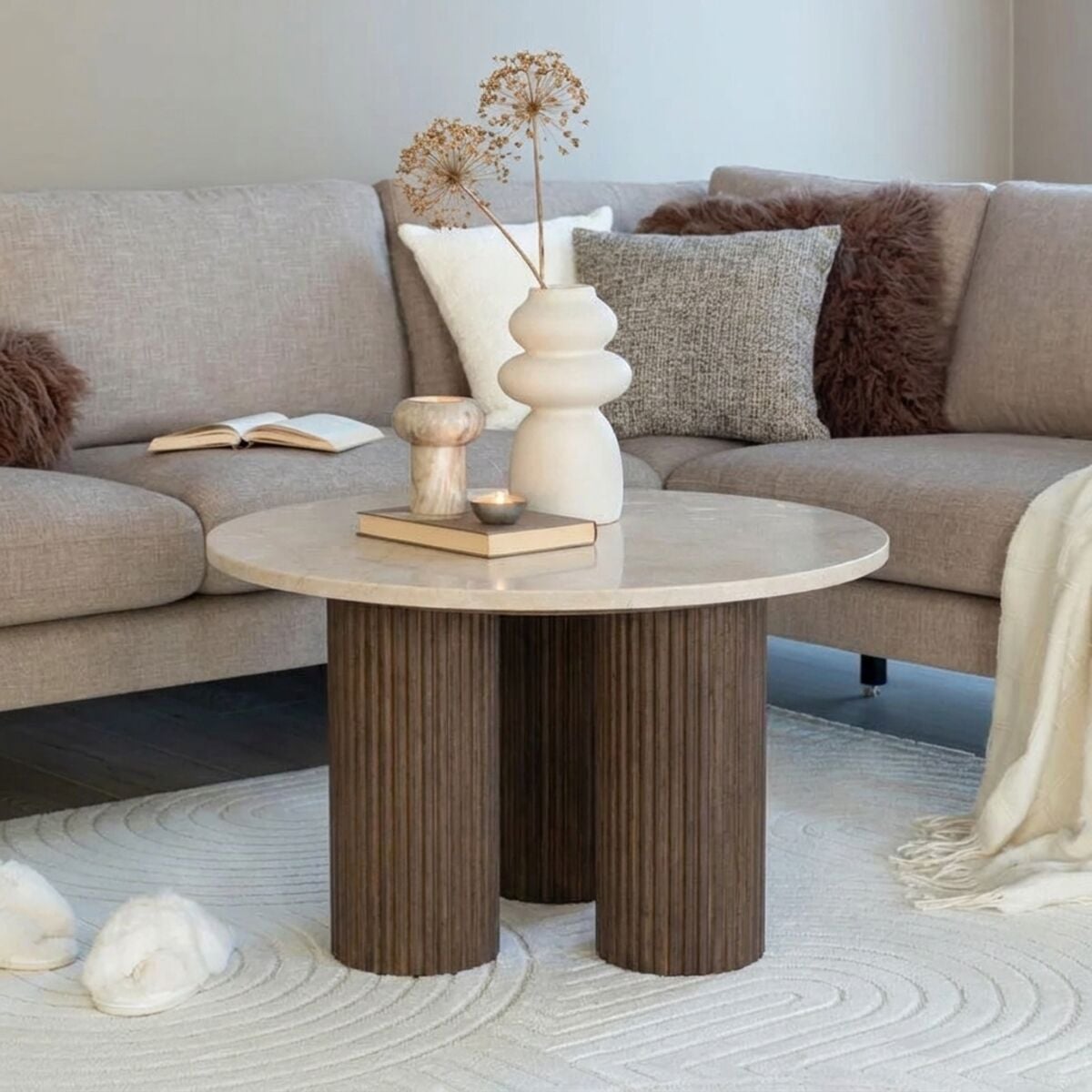 Veke Mondo pyöreä sohvapöytä Ø75 cm beige marmori/ruskea