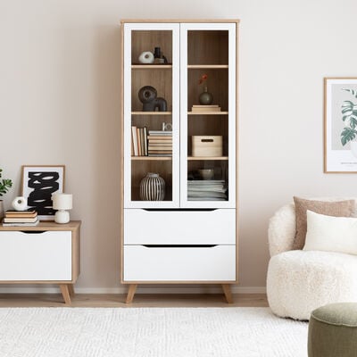 Borg vitriini 85x201x42 cm tammi/valkoinen, kuvausmalli