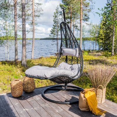 Lepo riipputuoli ja teline musta, harmaa pehmuste, asiakaspalautus