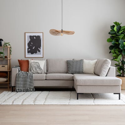 Toronto avokulmasohva vasen, hiekka hygge 10, jalka tammi, asiakaspalautus