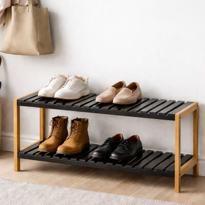 Mila kenkäteline 2-tasoa, musta/tammi