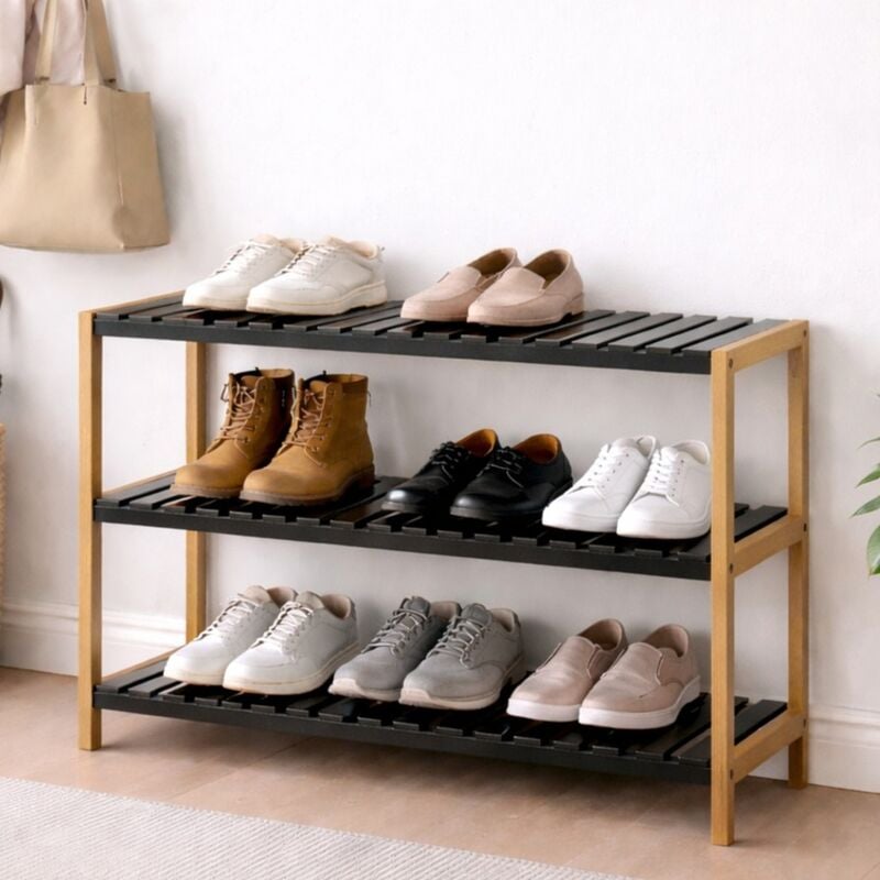 Mila kenkäteline 3-tasoa, musta/tammi