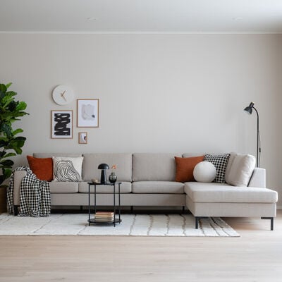 Toronto XL-avokulmasohva oikea, hiekka hygge 10, jalka musta metalli, asiakaspal