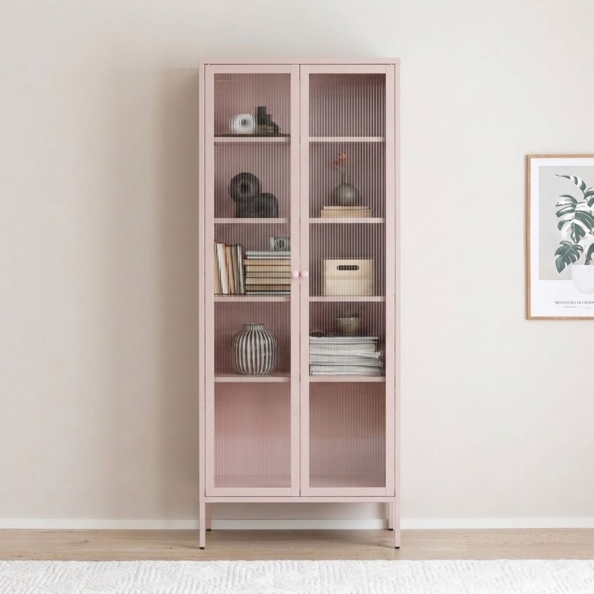 Veke Harso vitriini 80x35x180 cm vanha roosa
