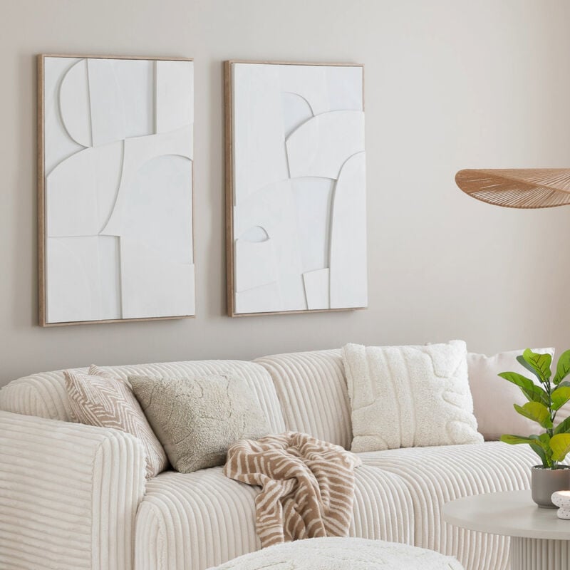 House Nordic Madeline Relief canvas-taulusetti 2 kpl 60x90 cm valkoinen