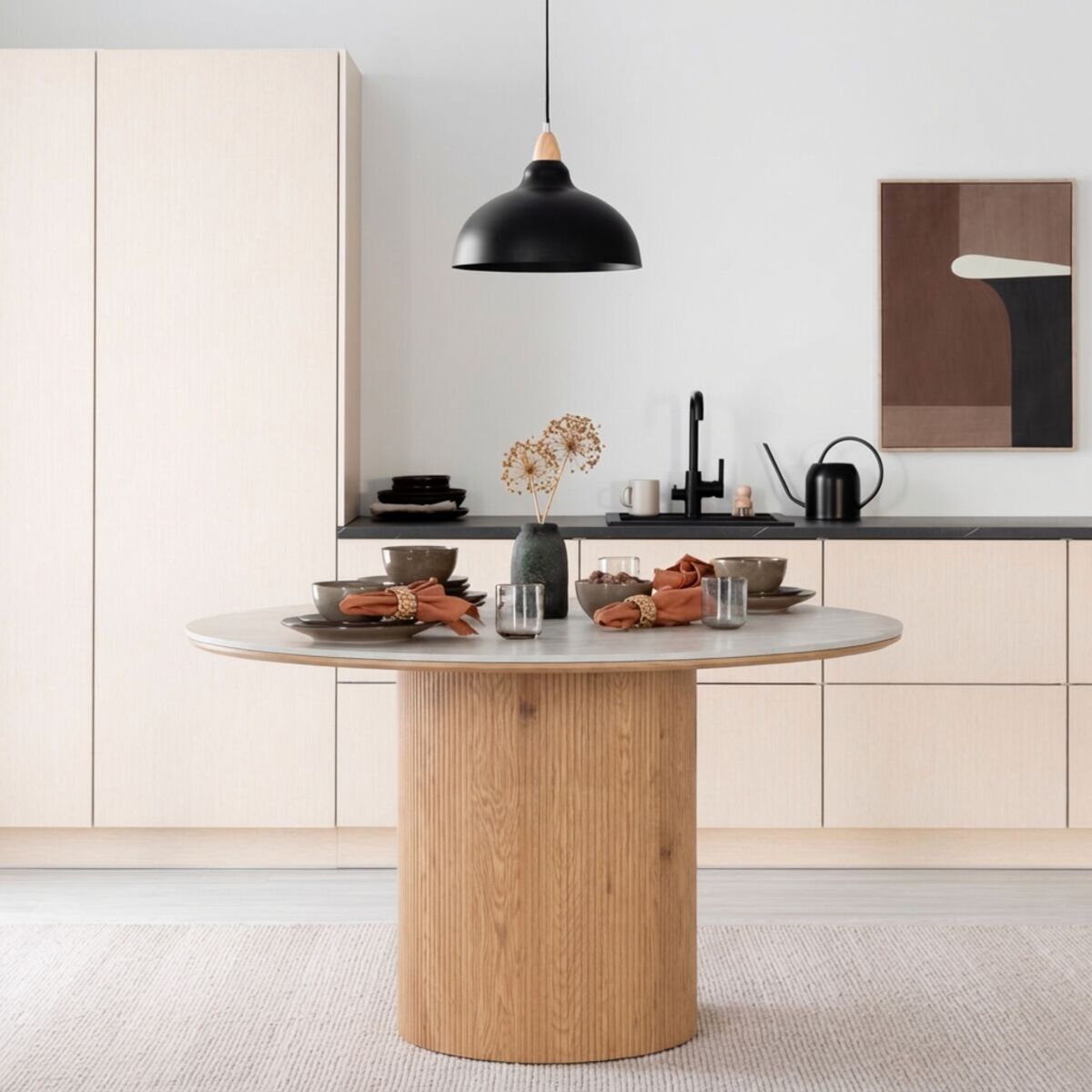 House Nordic Athens pyöreä ruokapöytä ø120 cm travertiini/tammi, kuvausmalli