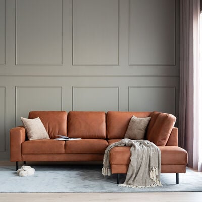 Kairo avokulmasohva vasen nahkaverhoiltu, konjakinruskea kentucky 9, asiakaspala