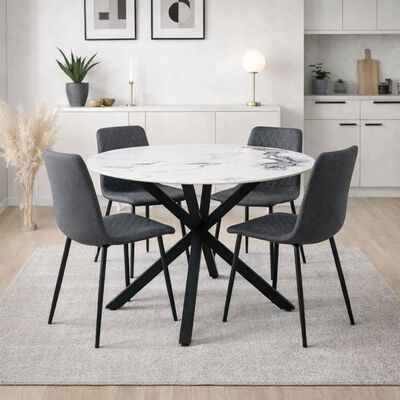 Izzy pyöreä ruokapöytä Ø120 cm musta/ valkoinen keraaminen kansi, kuvausmalli