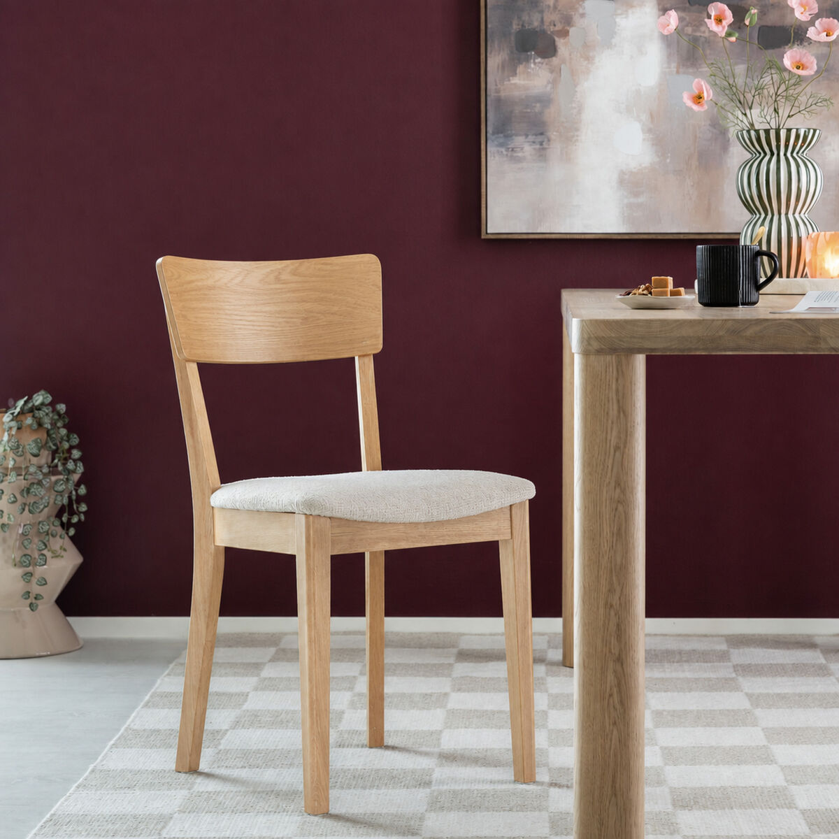 Lehto tuoli lakattu tammi/ vaalea beige Puente 04