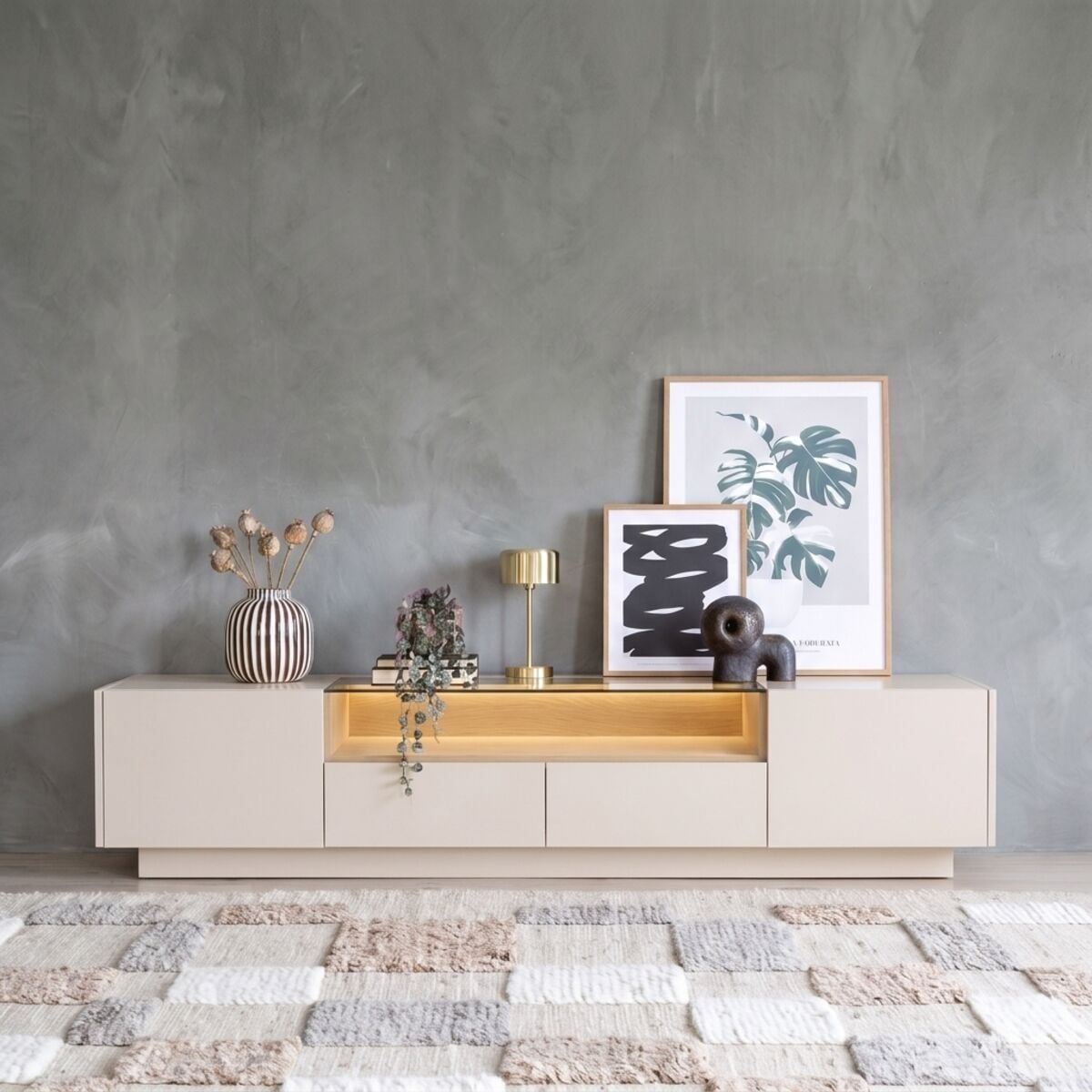 Veke Villa tv-taso 203x40x43 cm beige/vaalea tammi