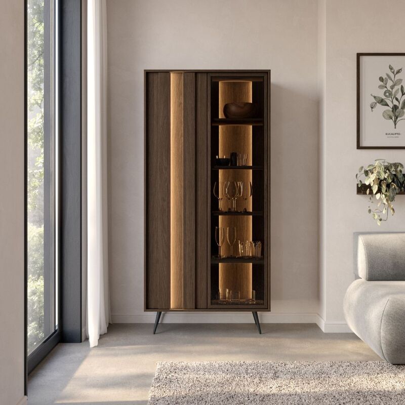 Murto korkea vitriini 94x40x196 cm ruskea tammi