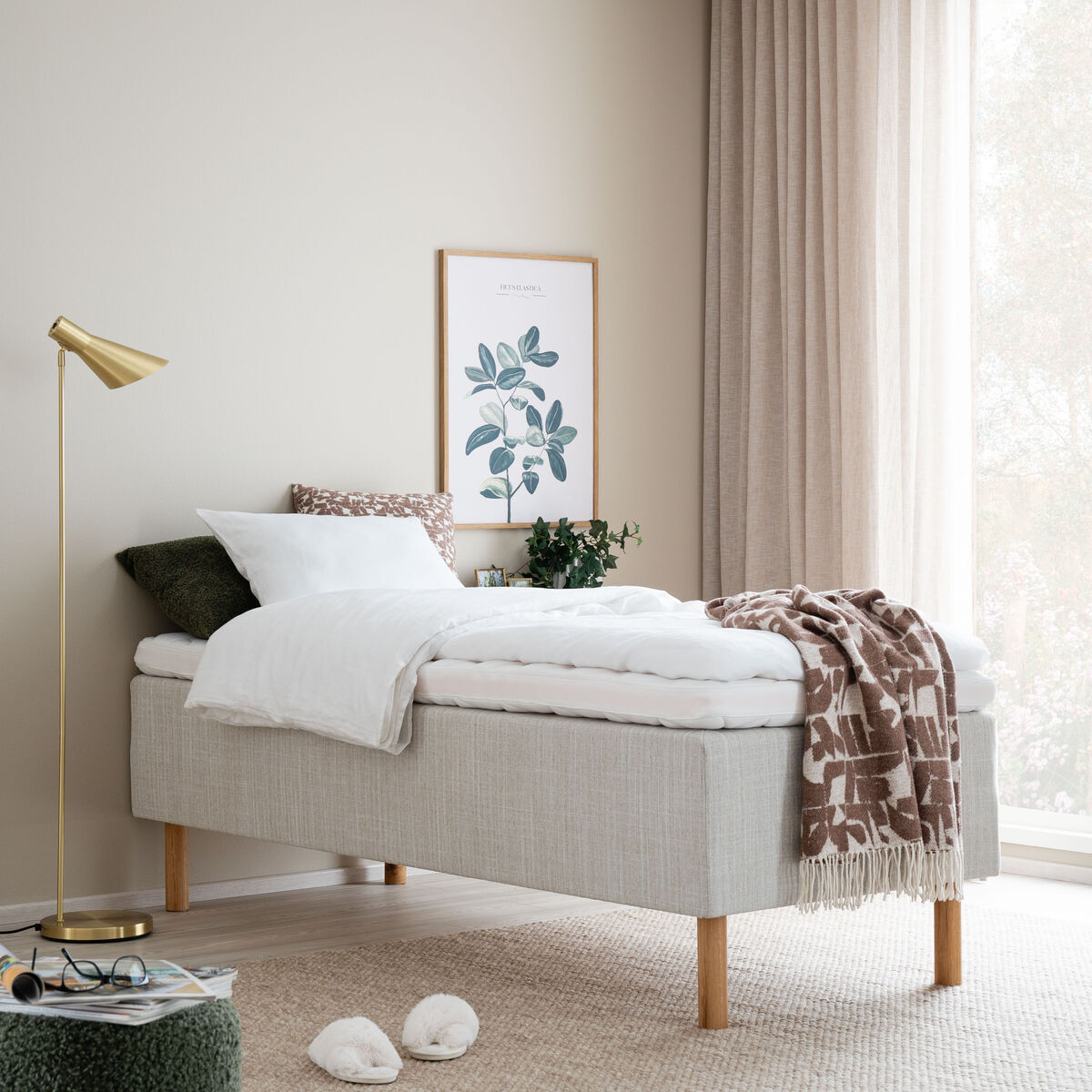 Unia Hopea runkopatjasänky L 90x200 beige, relax 7cm, 23cm tammijalka