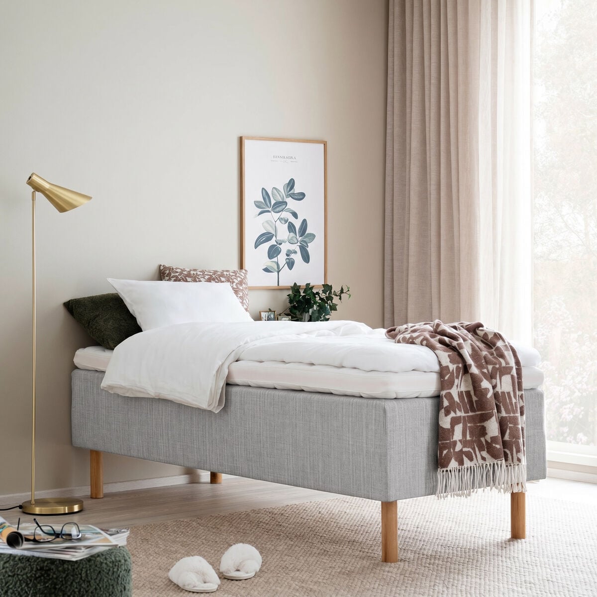 Unia Hopea runkopatjasänky XL 80x200 harmaa, 900 stylex, 23cm tammijalka