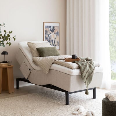 Unia Hopea moottorisänky L 90x200 beige, muoto pp, 18cm musta jalka